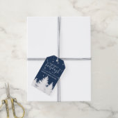 Winter Silhouette Trees Holiday Personalized Blue Cadeaulabel (Met Touw)