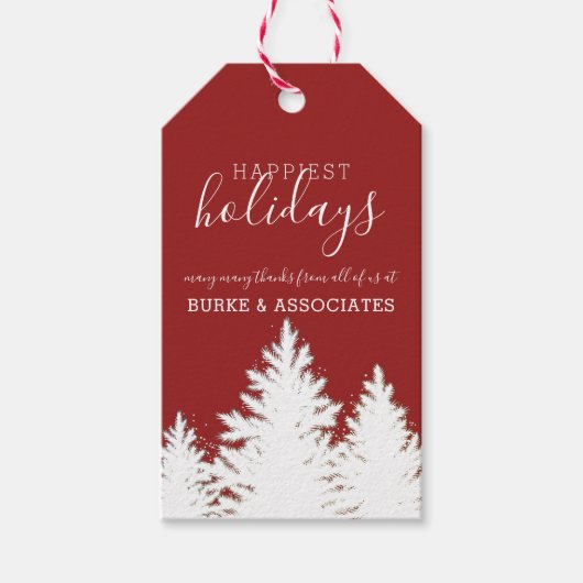 Winter Silhouette Trees Holiday Personalized Red Cadeaulabel (Voorkant)
