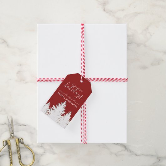 Winter Silhouette Trees Holiday Personalized Red Cadeaulabel (Met Touw)