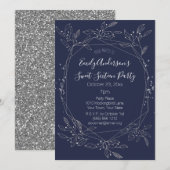 Winter Silver Blue Floral Sweet 16 Birthday Kaart (Voorkant / Achterkant)