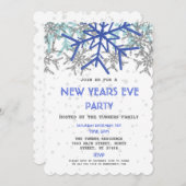 Winter Silver Blue Snowflake NEW YEARS EVE PARTY Kaart (Voorkant / Achterkant)