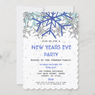 Winter Silver Blue Snowflake NEW YEARS EVE PARTY Kaart