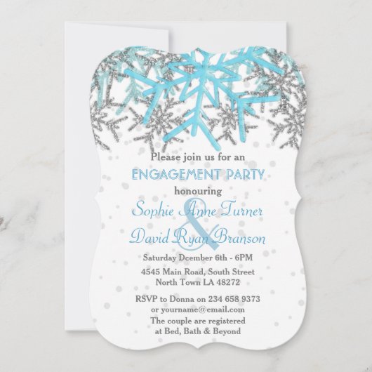 Winter Silver Blue Snowflakes Engagement Party Kaart (Voorkant)