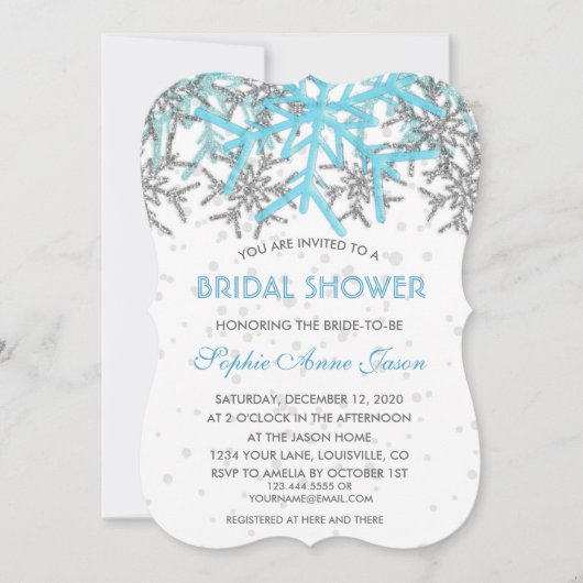 Winter Silver Blue Snowflakes Vrijgezellenfeest Kaart (Voorkant)