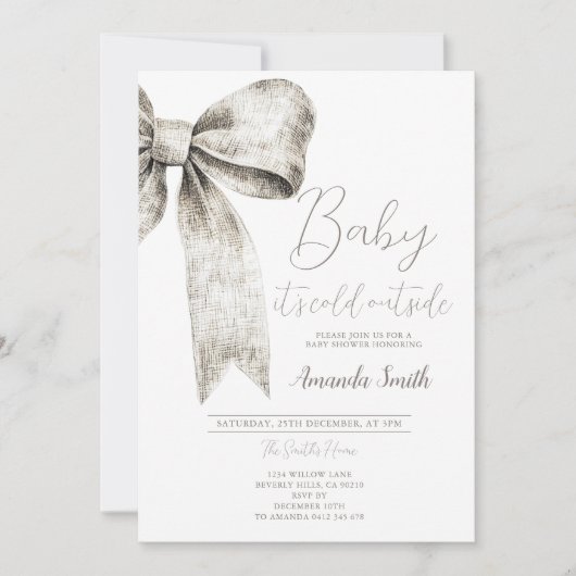 Winter Silver Bow stropdas Baby shower Sneeuwvlokk Kaart (Voorkant)