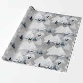 Winter Silver Deer Landscape Festive Waterverf Cadeaupapier (Uitgerold)
