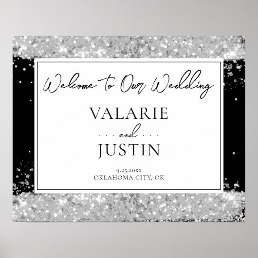 Winter Silver en Black Glitter Weduwen Welkom Poster (Voorkant)