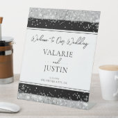 Winter Silver en Black Glitter Weduwen Welkom Reclamebord Met Voetstuk (Insitu)
