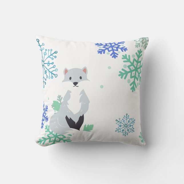 Winter Silver Fox blue sneeuwvlokken patroon op wi Kussen (Voorkant)