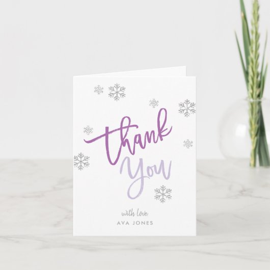Winter Silver Glitter Sneeuwvlok Paarse Gevouwen Bedankkaart (Voorkant)