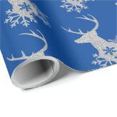 Winter Silver Glitter Snowflakes Kerstmis Deer Cadeaupapier (Rol Hoek)