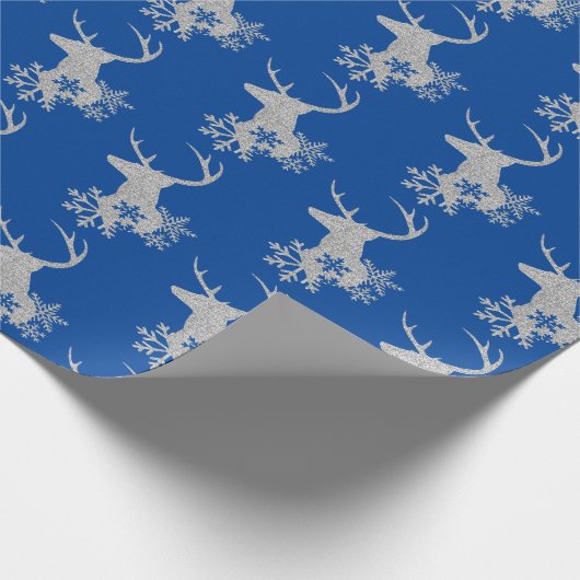 Winter Silver Glitter Snowflakes Kerstmis Deer Cadeaupapier (Hoek)