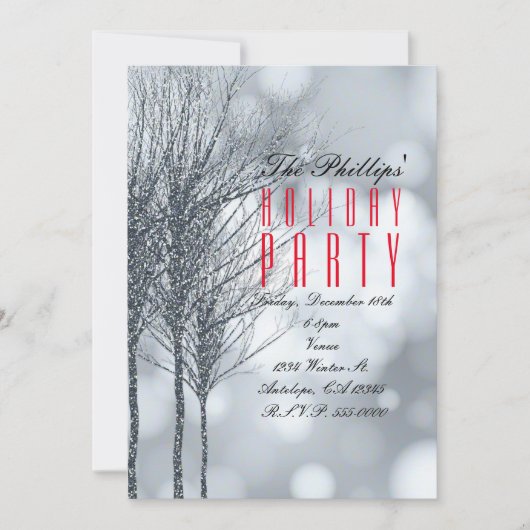 Winter Silver Glitter Trees Party Invitations Kaart (Voorkant)