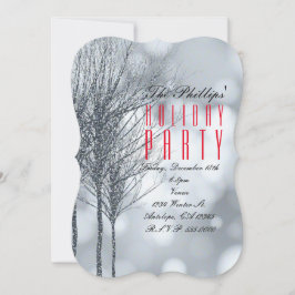 Winter Silver Glitter Trees Party Invitations Kaart