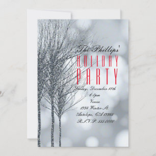 Winter Silver Glitter Trees Party Invitations Kaart