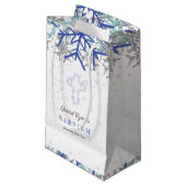 Winter Silver Navy Blue Snowflake Baptism Invite Klein Cadeauzakje (Voorkant Gekanteld)