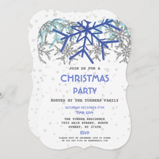 Winter Silver Navy Blue Snowflake CHRISTMAS Kaart (Voorkant / Achterkant)