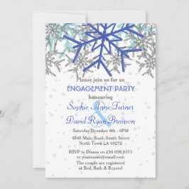 Winter Silver Navy Blue Snowflake Engagement Party Kaart