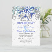 Winter Silver Navy Blue Snowflake Engagement Party Kaart (Staand voorkant)