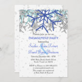 Winter Silver Navy Blue Snowflake Engagement Party Kaart (Voorkant / Achterkant)