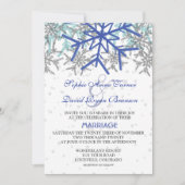 Winter Silver Navy Blue Snowflakes Weddenschap Kaart (Voorkant)