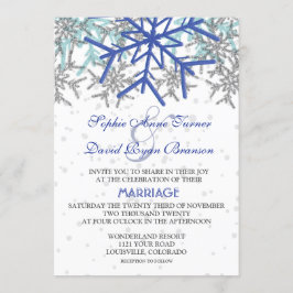Winter Silver Navy Blue Snowflakes Weddenschap Kaart