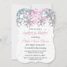 Winter Silver Pink Blue Snowflakes SWEET 16 Kaart