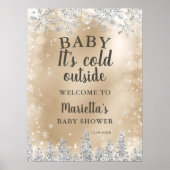 Winter silver snow pine gold welcome baby shower poster (Voorkant)