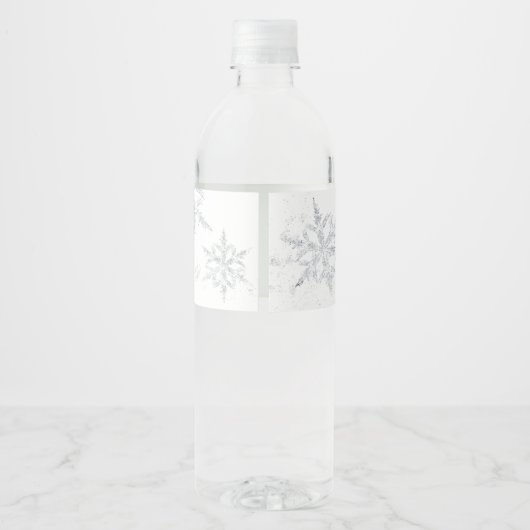 Winter Silver Snowflake Water FlesLabel Waterfles Etiket (Achterkant)