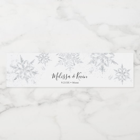 Winter Silver Snowflake Water FlesLabel Waterfles Etiket (Enkel label)