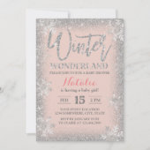 Winter Silver Snowflakes Blush Pink Baby shower Kaart (Voorkant)