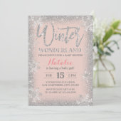 Winter Silver Snowflakes Blush Pink Baby shower Kaart (Staand voorkant)