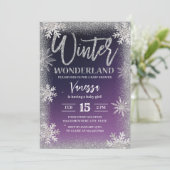 Winter Silver Snowflakes Paars Baby shower Kaart (Staand voorkant)