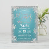 Winter Silver Snowflakes Turquoise 1st Birthday Kaart (Staand voorkant)