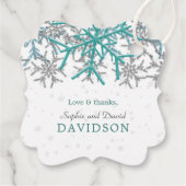 Winter Silver Turquoise Snowflakes Wedding Bedankjes Labels (Achterkant)