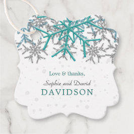 Winter Silver Turquoise Snowflakes Wedding Bedankjes Labels