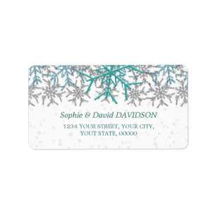Winter Silver Turquoise Snowflakes Wedding Etiket