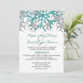 Winter Silver Turquoise Snowflakes Wedding Kaart (Staand voorkant)