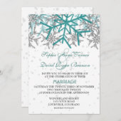 Winter Silver Turquoise Snowflakes Wedding Kaart (Voorkant / Achterkant)