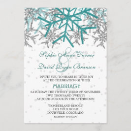 Winter Silver Turquoise Snowflakes Wedding Kaart