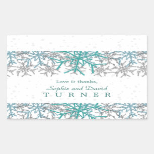 Winter Silver Turquoise Snowflakes Wedding Rechthoekige Sticker
