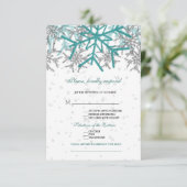 Winter Silver Turquoise Snowflakes Wedding RSVP Kaartje (Staand voorkant)