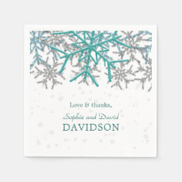 Winter Silver Turquoise Snowflakes Wedding Servet
