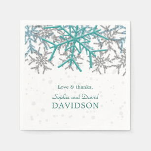 Winter Silver Turquoise Snowflakes Wedding Servet