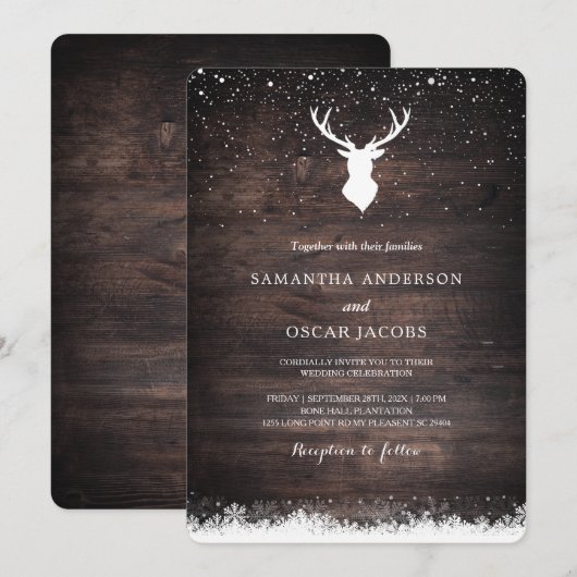 Winter Simple Deer & Snowflaks Wedding Inv Kaart (Voorkant / Achterkant)