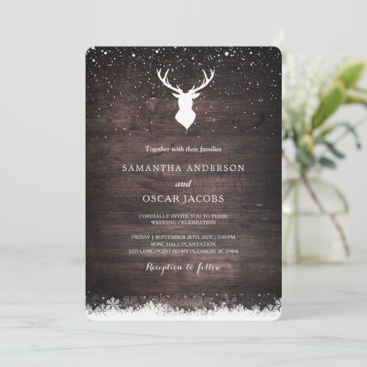  Winter Simple Deer & Snowflaks Wedding Inv Kaart (Staand voorkant)