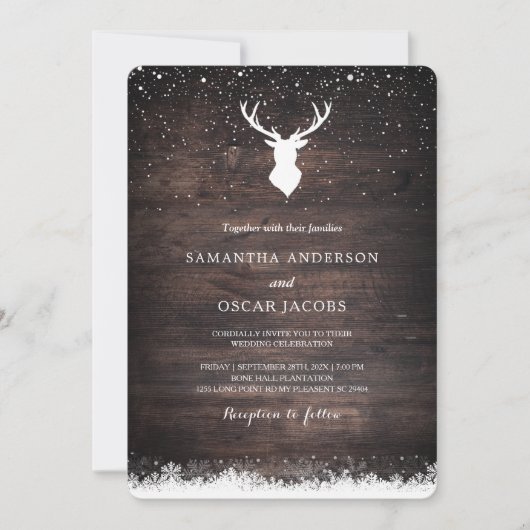  Winter Simple Deer & Snowflaks Wedding Inv Kaart (Voorkant)
