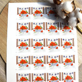 Winter Sinaasappels Blauw Bloemen Porselein Vakant Ronde Sticker