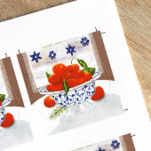 Winter Sinaasappels Blauw Bloemen Porselein Vakant Ronde Sticker