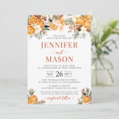 Winter sinaasappels Kerst bruiloft uitnodiging (Staand voorkant)